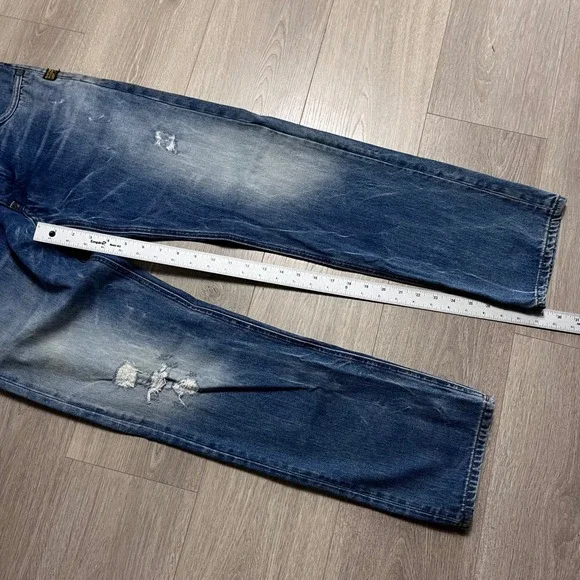 Y2K G Star RAW Attacc Low Straight Jeans Blue Distressed Denim Jeans Size 30